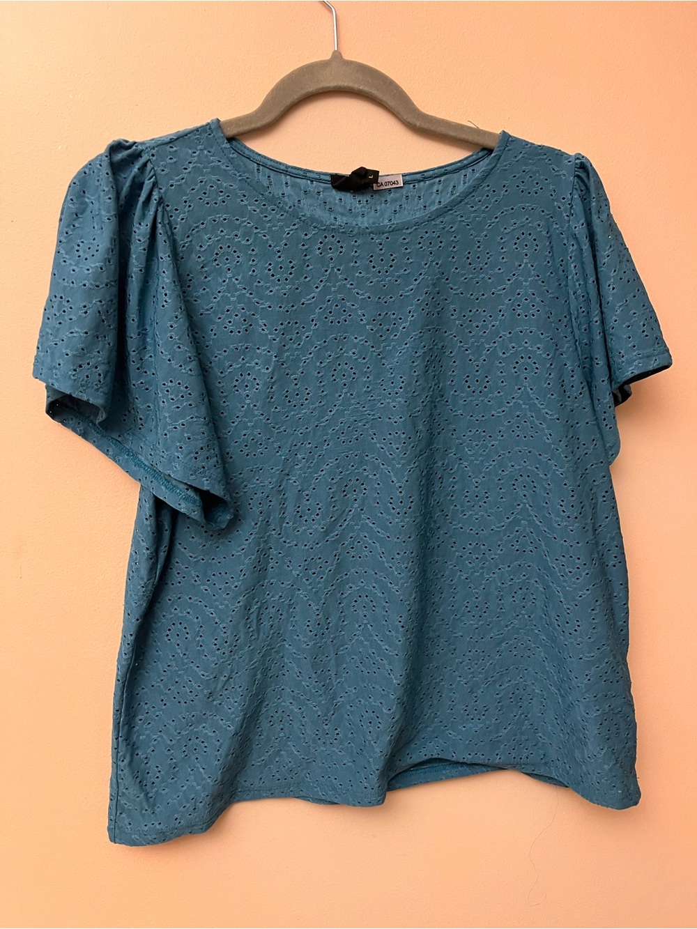 W5 Teal Eyelet Flutter Sleeve Blouse